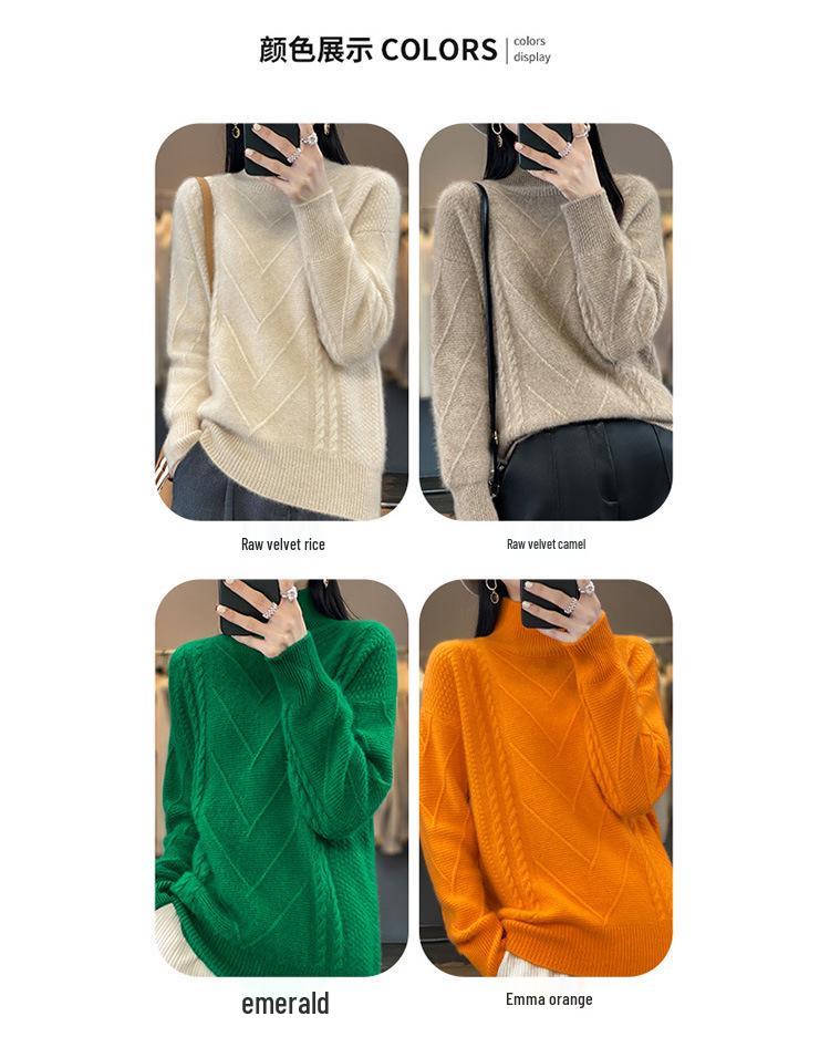 Women's Plus Size High Neck Wool Pullover: Thick Knit Sweater for Autumn & Winter