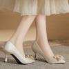 New Pointed High Heels Large Size Plus Wide Women's Shoes Pearl Square Buckle Single Shoes Wedding Shoes