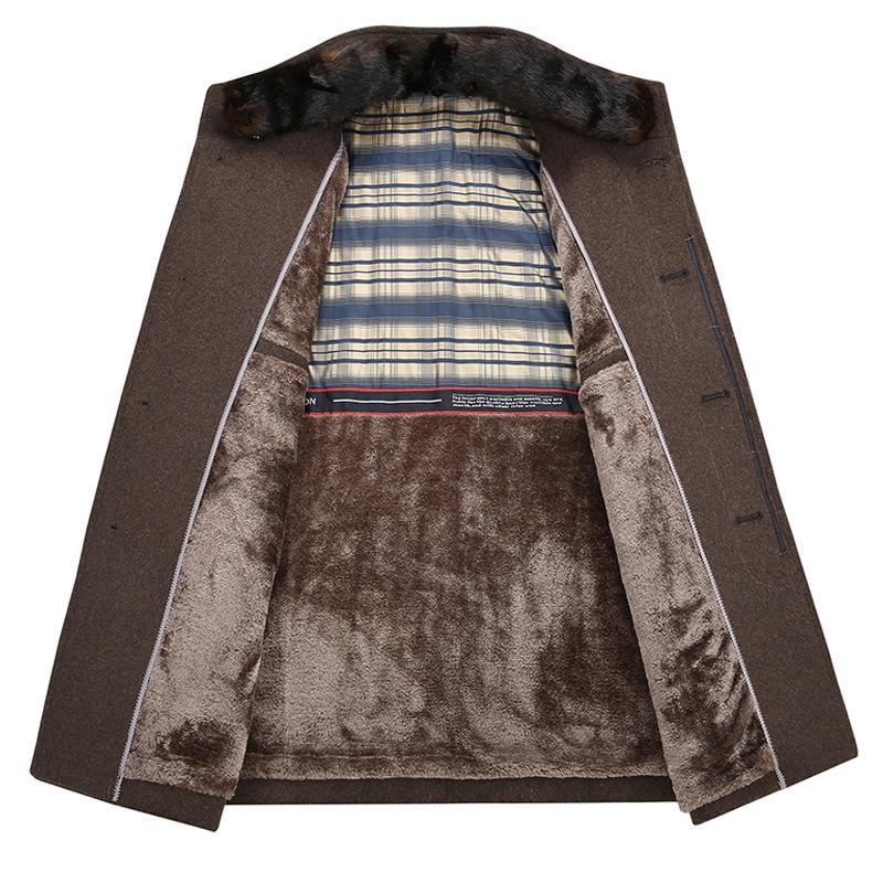 Winter Woolen Coat Men's Coat Medium and Long Business Casual Stand-up Collar Piled and Thickened Woolen Coat Men's