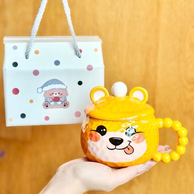Cute and High-value Shiba Inu Ceramic Mug with Lid Couple Coffee Milk Cup for Girls Birthday Gift Gift Box