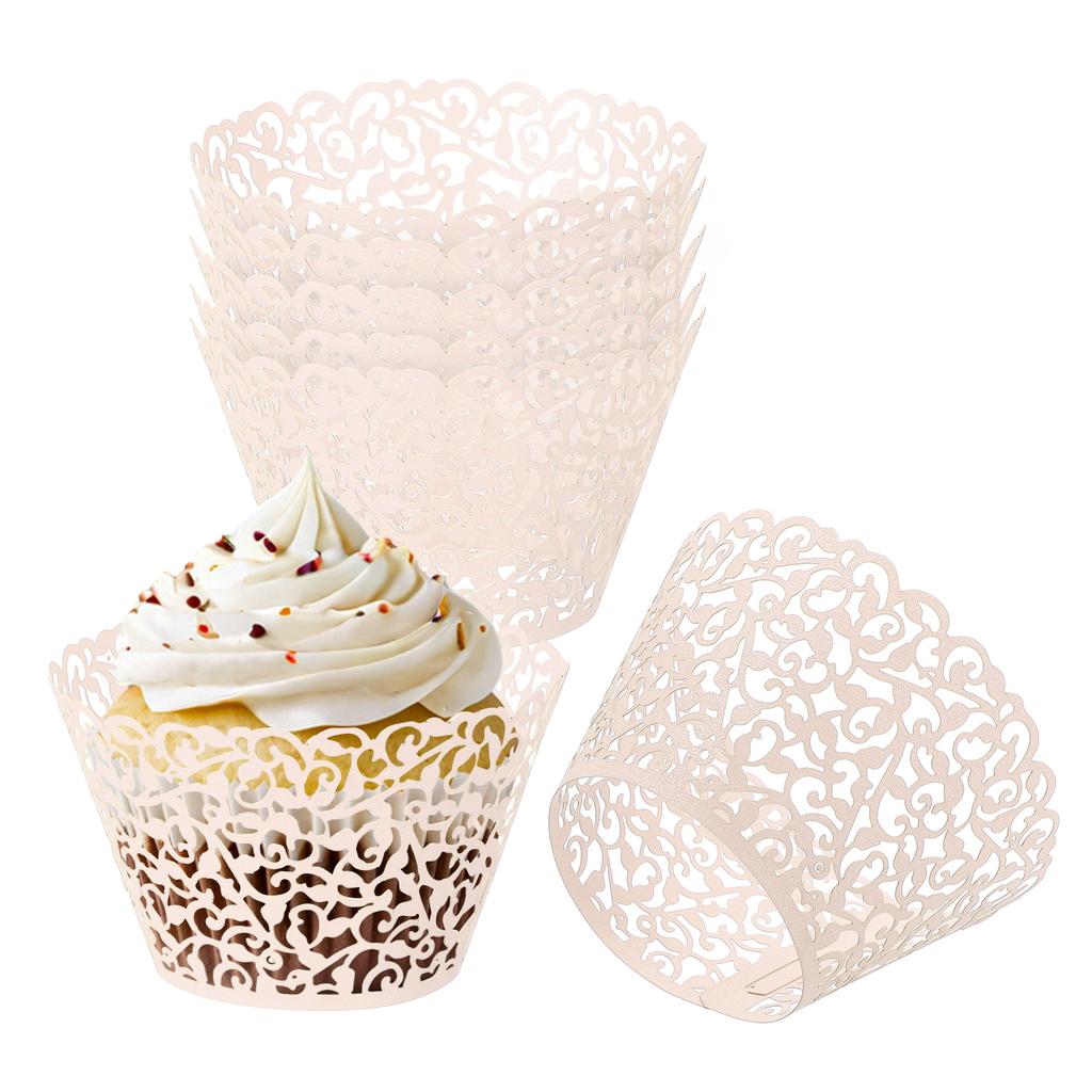 50pcs Baking Cups Standard Vine Decoration Laser cut Cupcake Wrappers Cake Toppers for Anniversary Birthday Weddings Parties