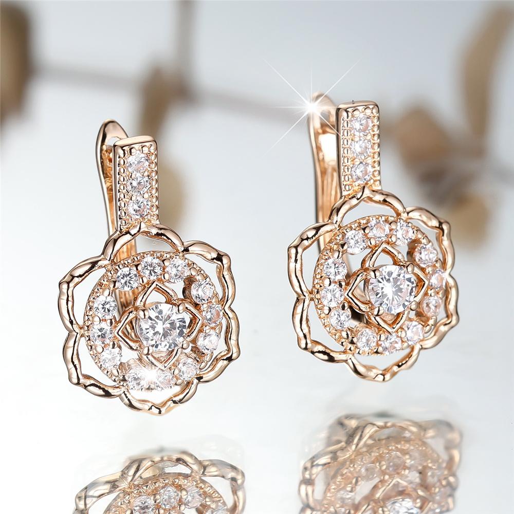 

Luxury Female White Zircon Stone Flower Hoop Earrings Vintage Gold Color Wedding Jewelry For Women білий