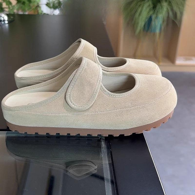 

Туфли на толстой подошве Закрытые туфли Полушлепанцы Новые для ленивых людей Однофутовые Одинарные туфли Сандалии 38 бежевый