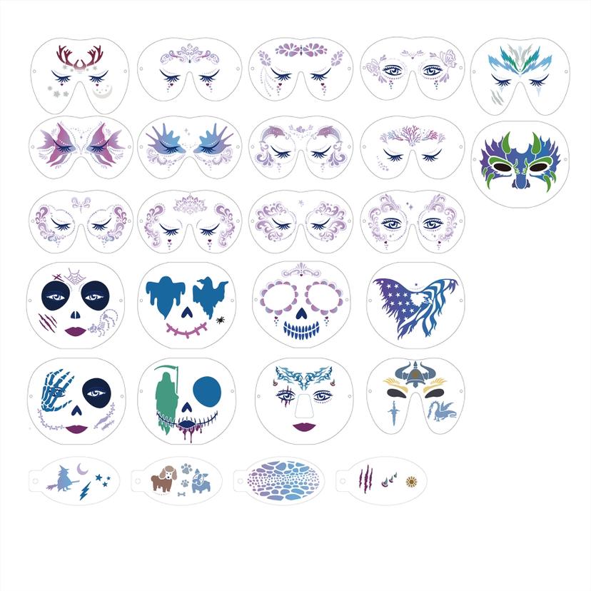 2023 New Graph Facial Painting PET Washable Children Girl Tattoo Stencil Template for Halloween Christmas