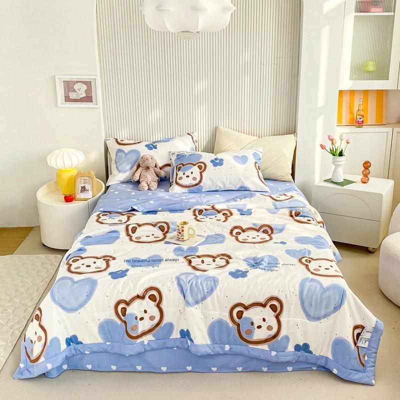 Cartoon Animals Pattern Summer Quilt 100% Cotton Air Conditioning Quilted Quilt Skin-friendly Breathable for Kids Boys Girls