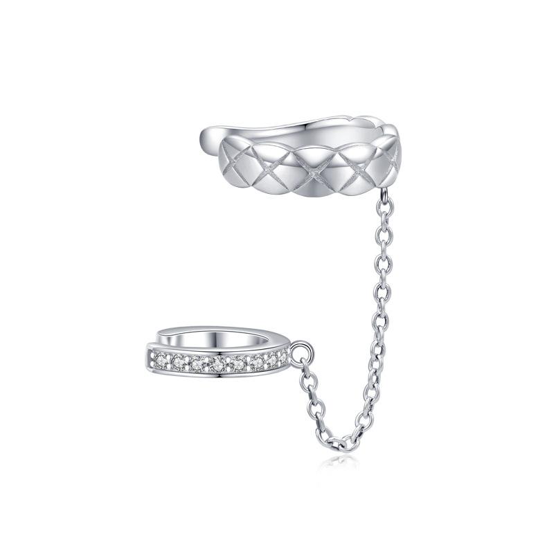 Rhombus Row Drill Ear Clips Without Ear Piercings, Personalized Xiaoxiangfeng Earrings, Long Chain Integrated Zircon Ear Bone Clips
