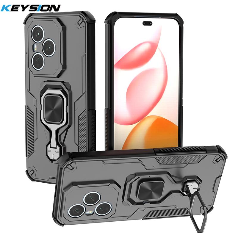 KEYSION Shockproof Armor Case for HONOR 400 Pro 5G Silicone+PC Upright Metal Live Ring Stand Phone Cover for Huawei Honor 400 5G