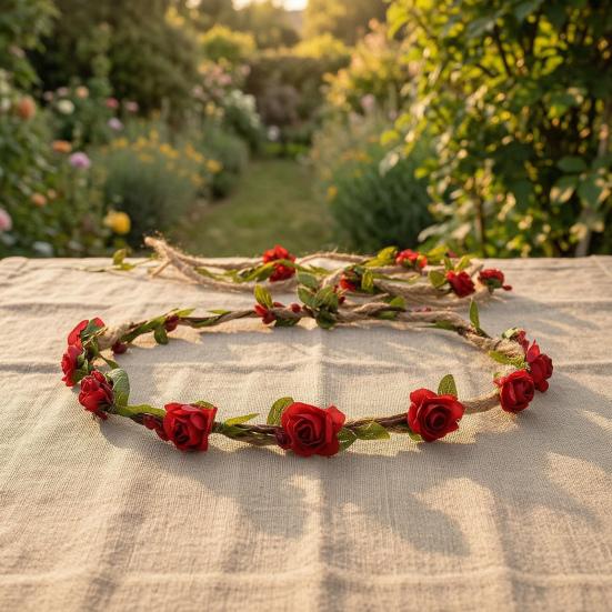 Couronne de Fleurs Roses avec Liane de Cheveux Bandeau Floral Bohème Couronne Florale Hawaïenne Couronne Florale de Fête pour Mariage Photos de Vacances à la Plage