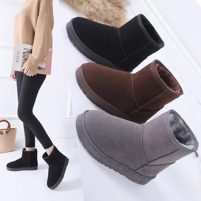 Bottes de neige à tube court à talon plat pour femme, chaussures chaudes épaisses et en velours, grande taille, grande taille