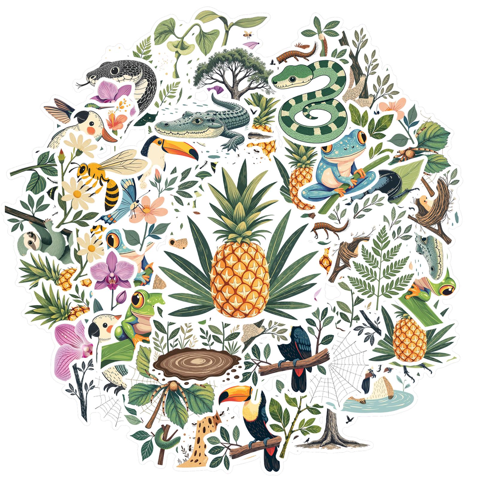 

35-70pcs Natural Animal Jungle Stickerstropical Animals Stickers Aesthetic Decal Skateboard Luggage Cute Graffiti Sticker