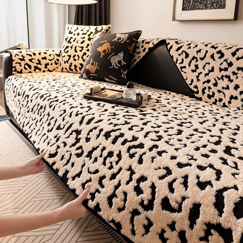 Luxury Leopard Print Sofa Cushion Autumn Winter 2025 New Thickened Anti Slip Straight Line Cushion For Winter Sofa Cover Fabric