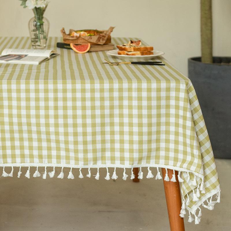 Dining Table Coffee Table Tablecloth Jacquard Cotton And Linen Lattice Fringed Lace Rectangular Pastoral Tablecloth