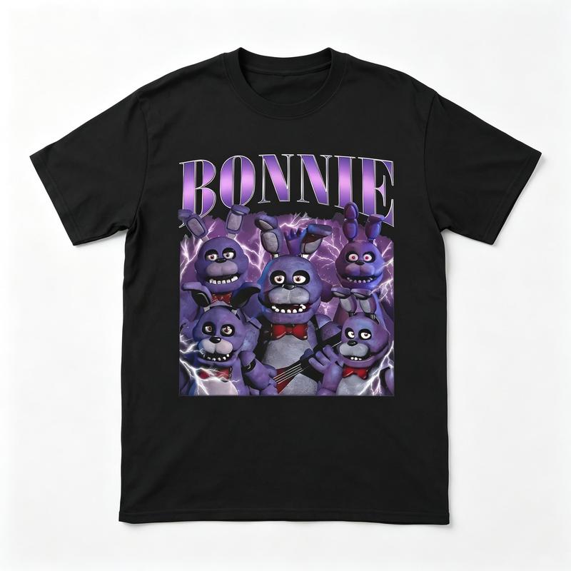 Retro Bonnie Character T Shirt Five Nights At Freddys Graphic Cotton Tee Casual Unisex Short Sleeve For Horror Game Fans
