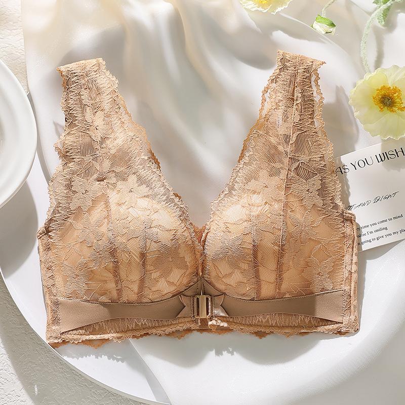 Small Chest Push-up Anti-sagging Front Buckle Beautiful Back Underwear Without Steel Ring Adjustment Type Side Breast Lace Vest Bra