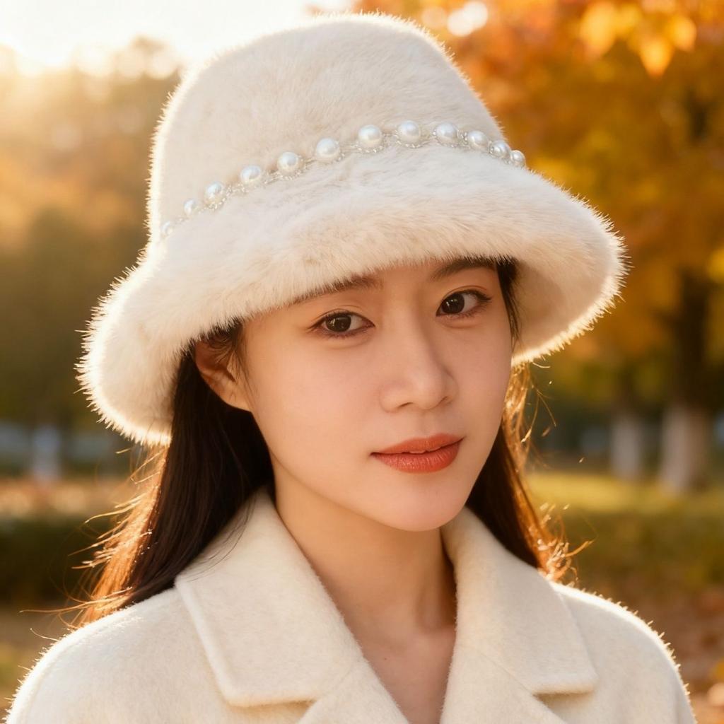 Elegant Rabbit Fur Fisherman's Hat Autumn Winter Bow-Adorned Sweet and Cute Fluffy and Warm Winter Hat