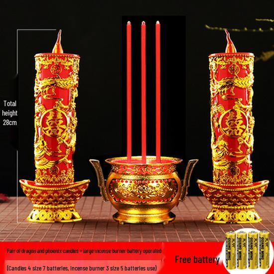 Double Happiness LED Windproof Candle: Dragon & Phoenix Design for Weddings - Safe, Smokeless, Large.