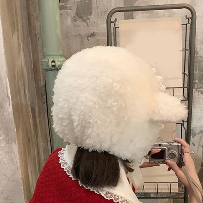 Furry Cartoon Head Cover with Ear for Outdoor Sports Furry Hat Bonnet Lamb Oversized Headgear Hat for Winter