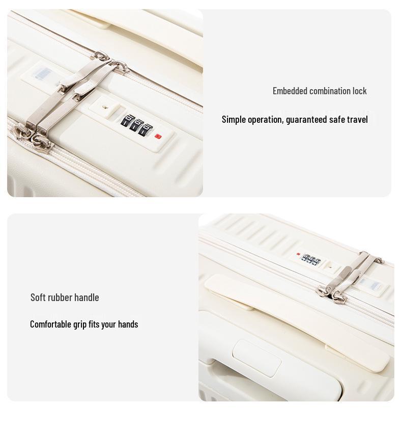 Front-Opening 20-Inch Carry-On Suitcase: Multi-Functional Trolley Case with Combination Lock for Men and Women.