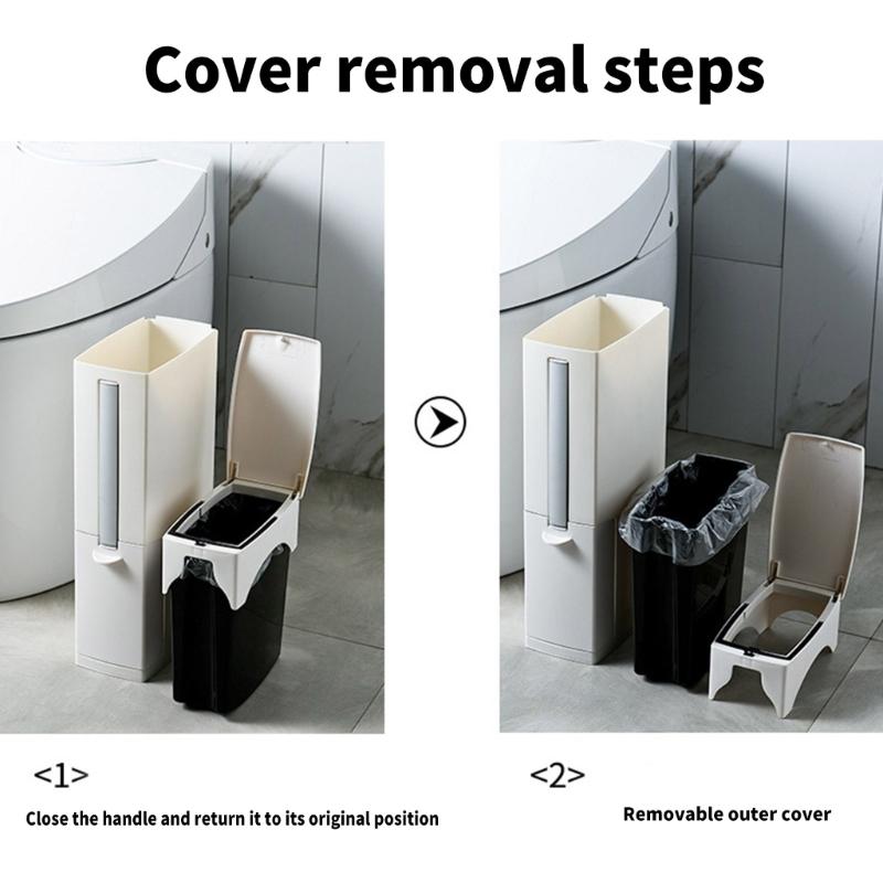 Plastic Garbage Can with Press Type Opening Large Capacity Trash Can Waste Bin Toilet Brush for Daily Disposal Need