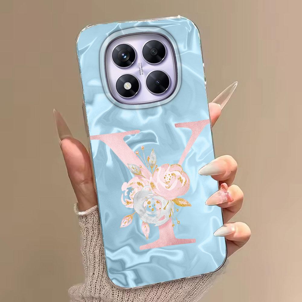 Pink Bule Couple A-Z Letter Flower Shockproof Phone Case For Xiaomi Redmi A5 A3 A4 A1 A2 9A 9C 9 10 Silicone Shell Back Cover