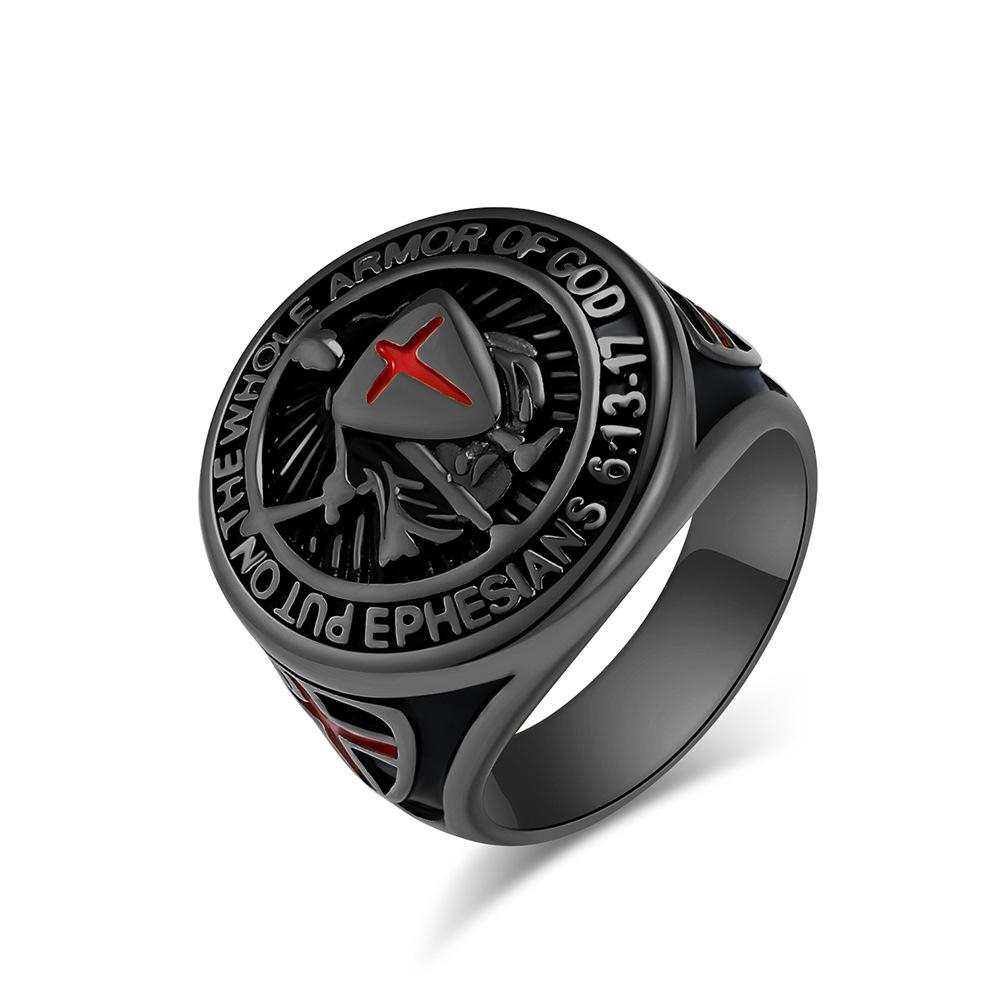 European and American Style Retro Templar Shield Cross Titanium Steel Ring