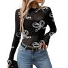Women's Semi-turtleneck See-through Long-sleeved T-shirt Sexy Y2K Mesh Top