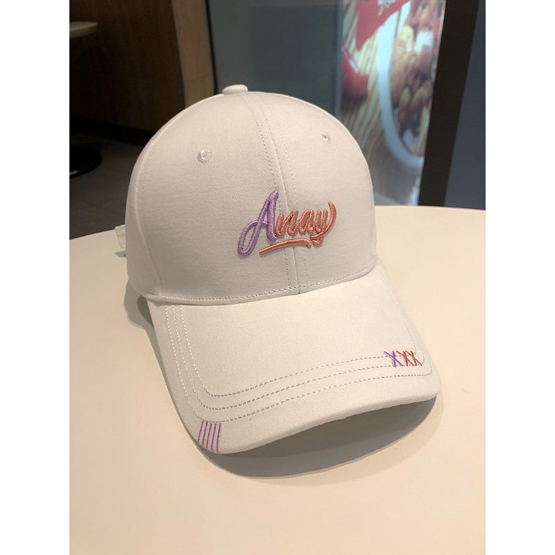 Hat female versatile face small wide brim big head circumference embroidery baseball cap hard top sunshade sun protection cap men