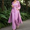 Elegant Matching Sets Women Long Sleeve Split Shirt Casual Lapel Button Blouses Wide Leg Trousers Tracksuit Outifits