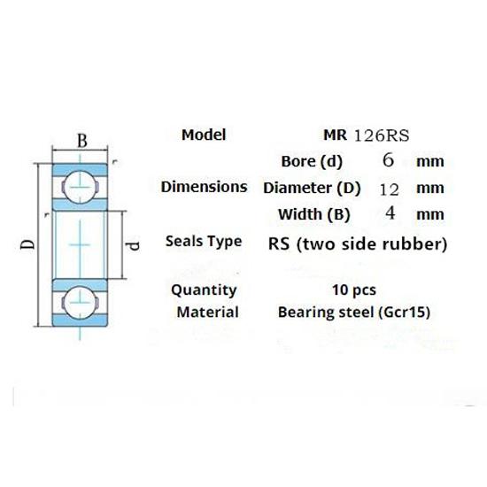 Ložisko 10ks mr126rs 6*12*4(mm)