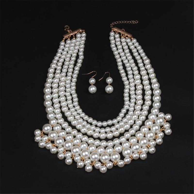 Simulated Pearls Necklace with Earrings Set Exaggerated Pearls Necklaces Present for Women Suitable for Any Occasion