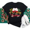 Joyeux Noël T-shirt Mode Femmes T-shirt Vin Rouge et Chapeau De Noël Imprimé Hauts Manches Courtes Femme Graphique T-shirts