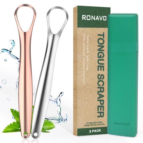 

RONAVO [Two-Color Design] Tongue Brush (Stainless Steel) Tongue Cleaner for Bad Breath Prevention, Easy to Use and Eco-Friendly Everyday Use