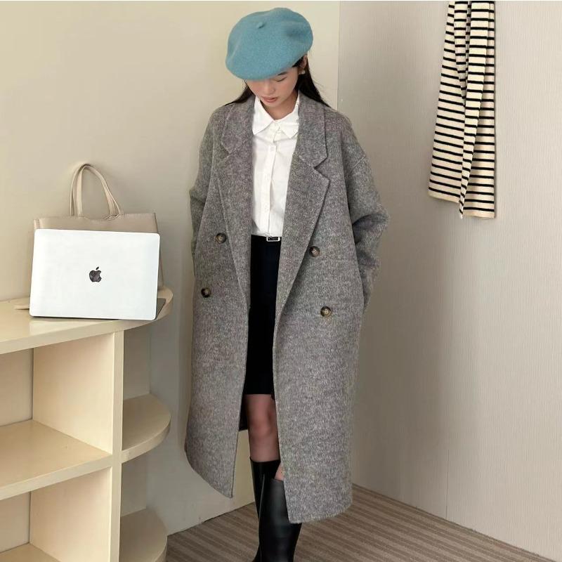Korean Style Cocoon-shaped Commuting Double-sided Wool Coat for Women Mid-length Woolen Coat