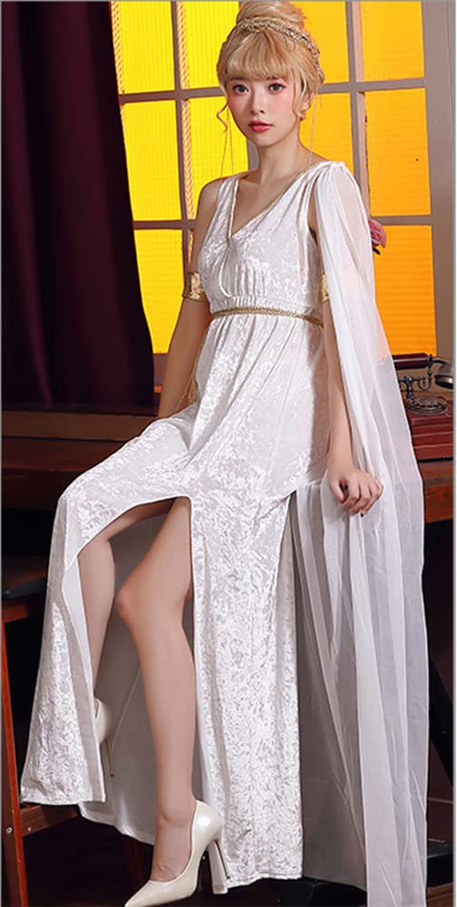 Shangki Halloween Greek Mythology Cosplay, Roman Costume for Women, Greek Costume, Stage Costume, Party Costume, Event Costume (Size L, White)