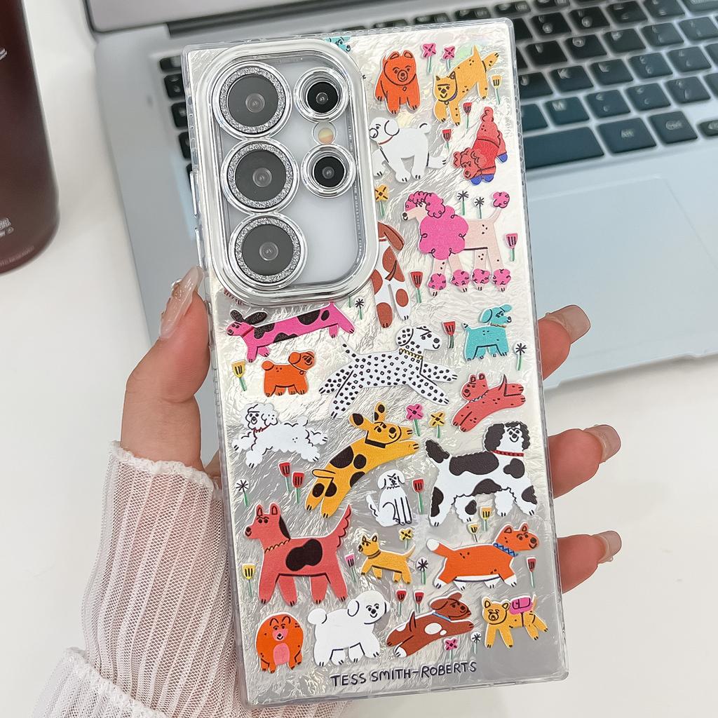 For Samsung Galaxy S23 Ultra Case IMD Cartoon PC+TPU Protective Mobile Cover with Glass Lens Film