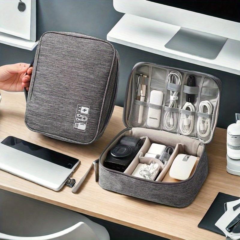 1pc Durable Travel Cable Organizer Bag with Double Zipper – Multi-Compartment Storage for Electronics, Headphones, and Accessories, Travel Accessory