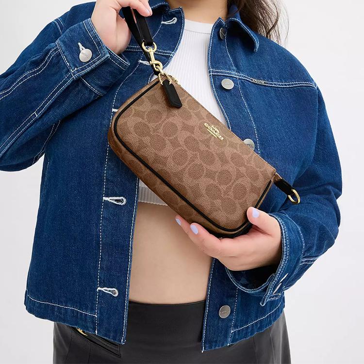 Coach Nolita 19 Logo Uzavírání na zip Potahovaná plátěná kabelka Dámské kabelky Hnědá Černá CW426-IMQRX