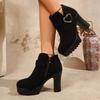 Botas de moda de otoño e invierno con tacón alto y grueso, punta redonda, para mujer, con cremallera lateral, de temperamento para mujer