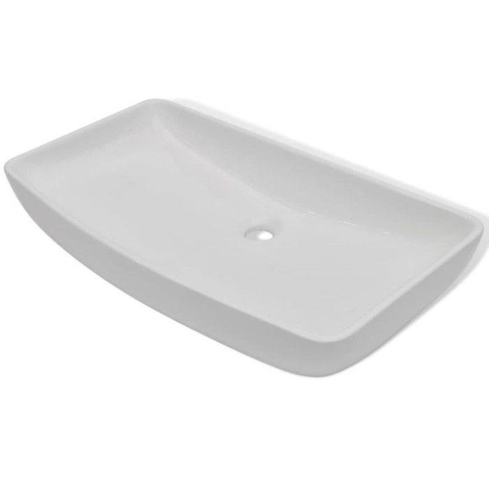 VidaXL Lavabo et Mitigeur Céramique Rectangulaire Blanc Salle de Bain Vasque 275493