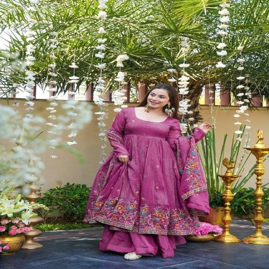 Women's Floral Embroidered Anarkali Set with Sheer Dupatta