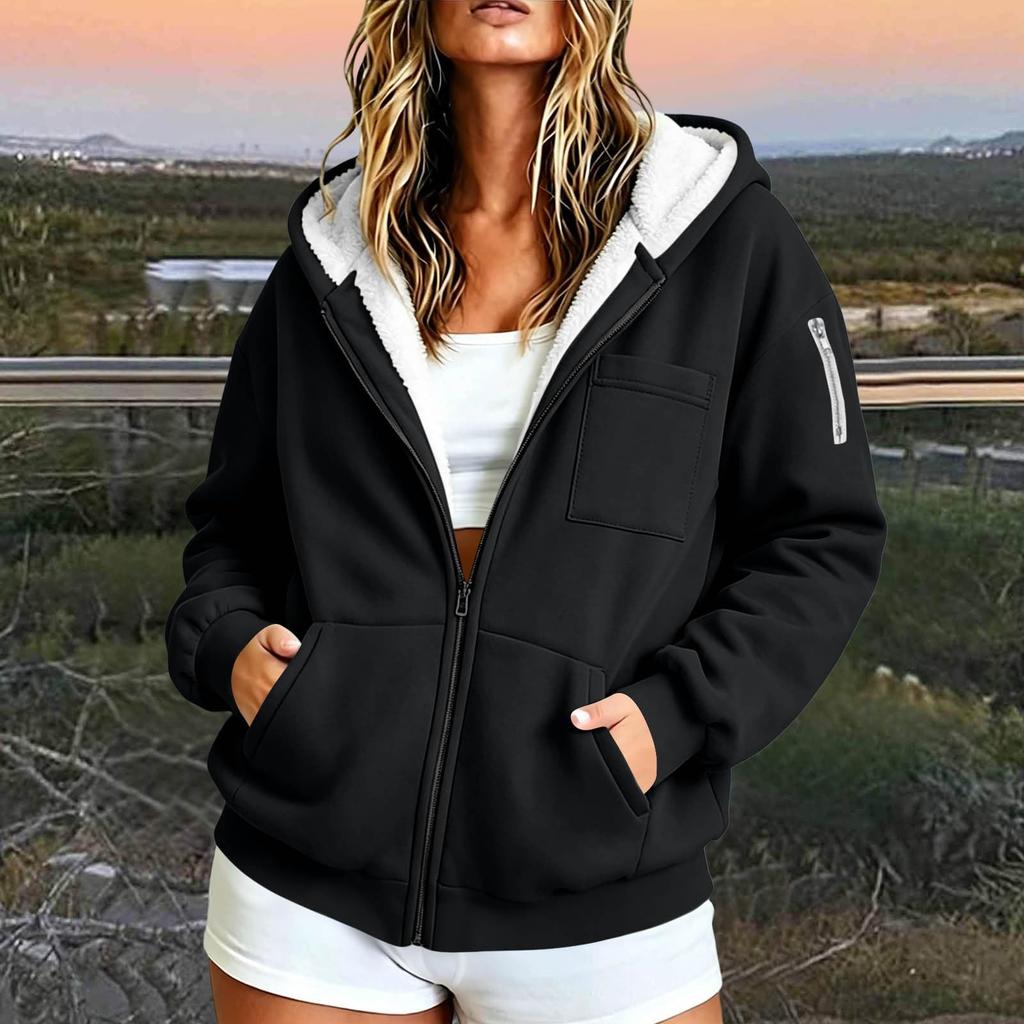 Women's Color Zip Up Hoodie with Pockets, Long Sleeve Casual Jacket
