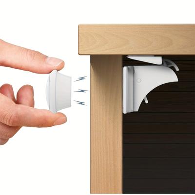 4 Pack Magnetic Cabinet Locks, Cabinet Drawer Latches, Adhesive Easy Installation, No Drilling Or Tools Required (4 Pack + 1 Key)