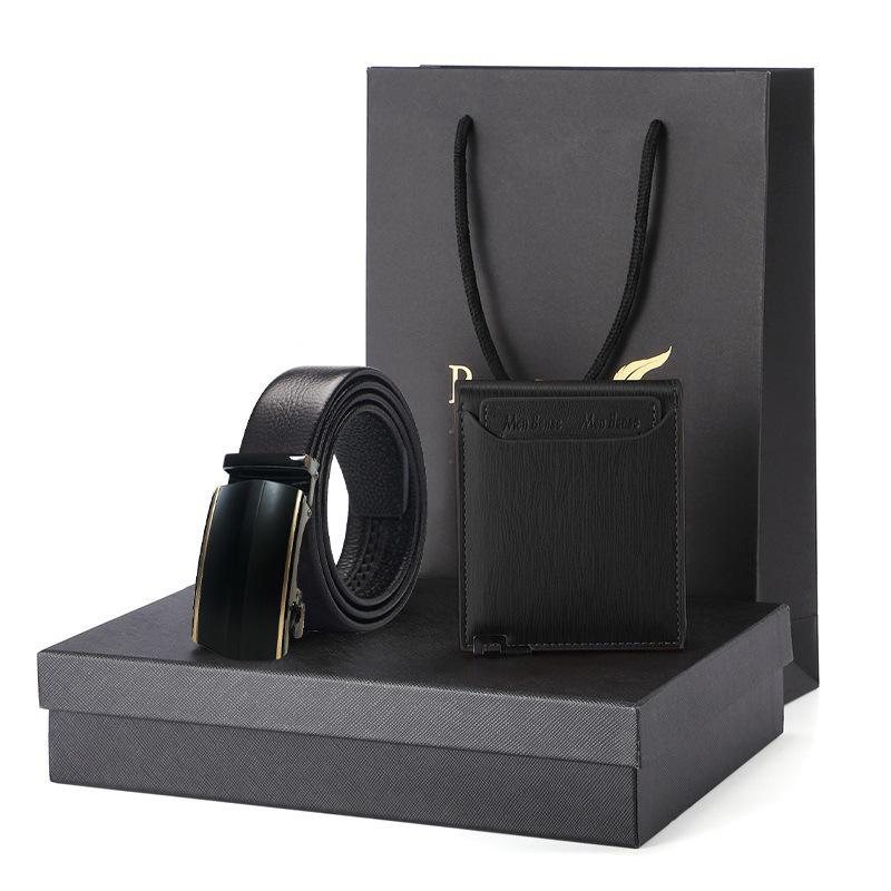 lack pig intestine belt belt wallet gift set gift box men's genuine leather short cowhide wallet men's belt