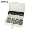 Cash Storage Box with Lock 2 Keys Metal Money Box with Cash Tray Large Capacity Multi-compartments Portable Lock Safe Box