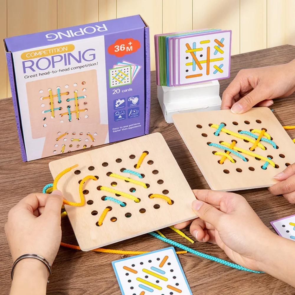 Montessori dřevěná deska s provázkem Hračka Trénink jemné motoriky Skládačka Logické myšlení Hry Životní dovednosti Hračka pro rané vzdělávání pro děti
