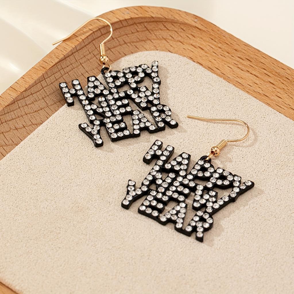 A Pair Of Simple Classic Letters Happy New Year Trendy Fashion And Versatile Women's Earrings