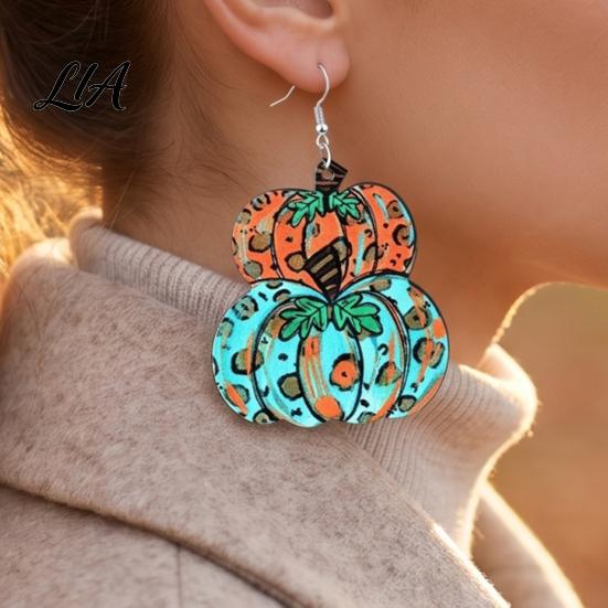 Cute Pumpkin Shape Jewelry 1 Pair Fall Earrings, Acrylic Leopard Print Dangle Drop Statement Thanksgiving Autumn Halloween for Women Daily Wear