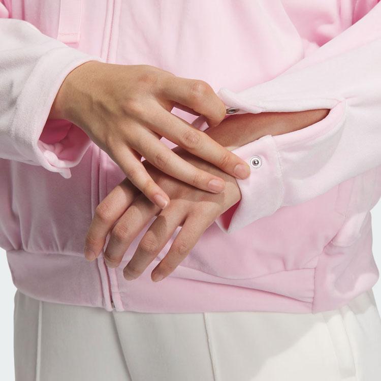 Adidas Style Velour Jacket Solid Color Sports Casual Hooded Coat Women Jackets Clear-Pink IV7565