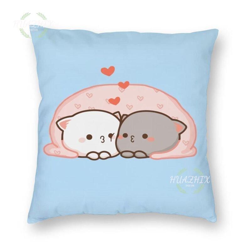 Cute Couple Pillowcase Bedroom Living Room Cute couple cat throw pillow Peach and Goma Family Sofa Car Home Decor Cushion cover