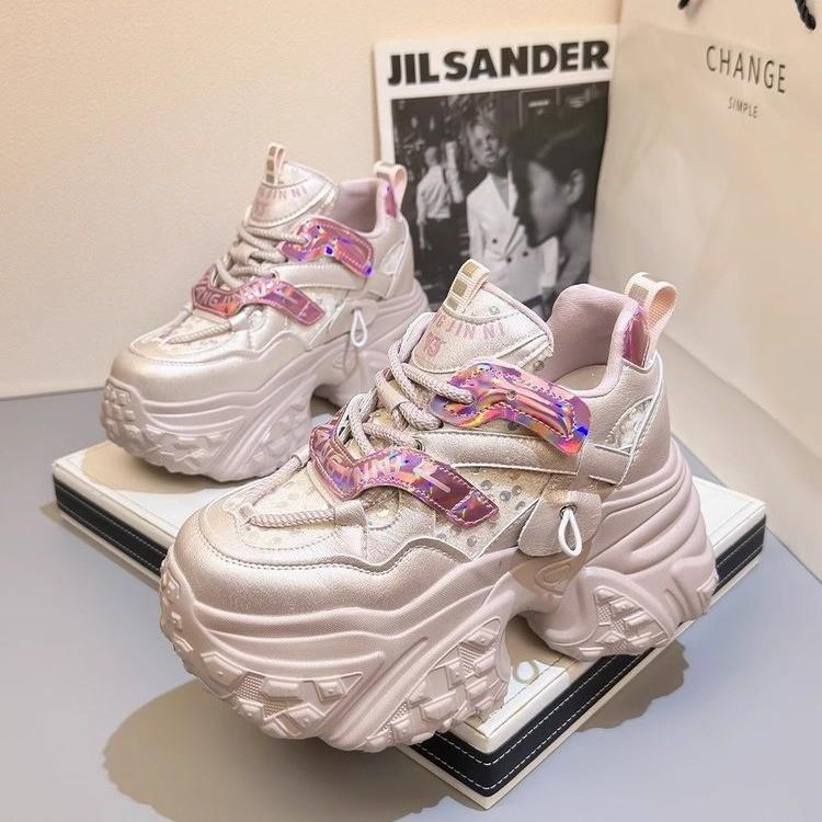 

Women s 2025 spring and summer new explosive mesh breathable casual shoes versatile thick-soled hollow drill heightening women s shoes 34
